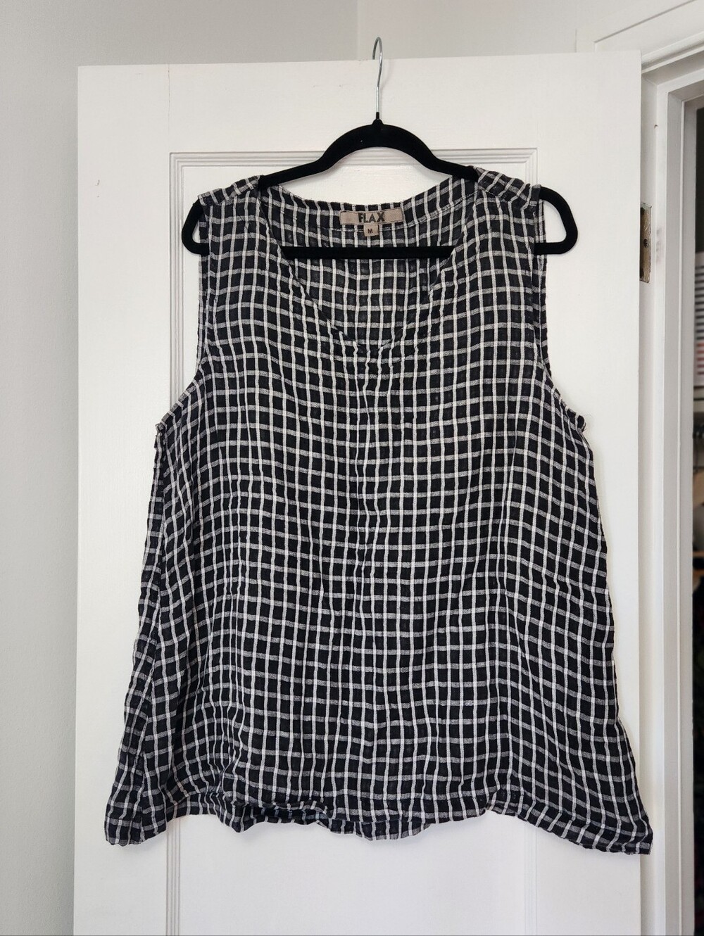 Flax Windowpane Linen V Neck Tank size medium
